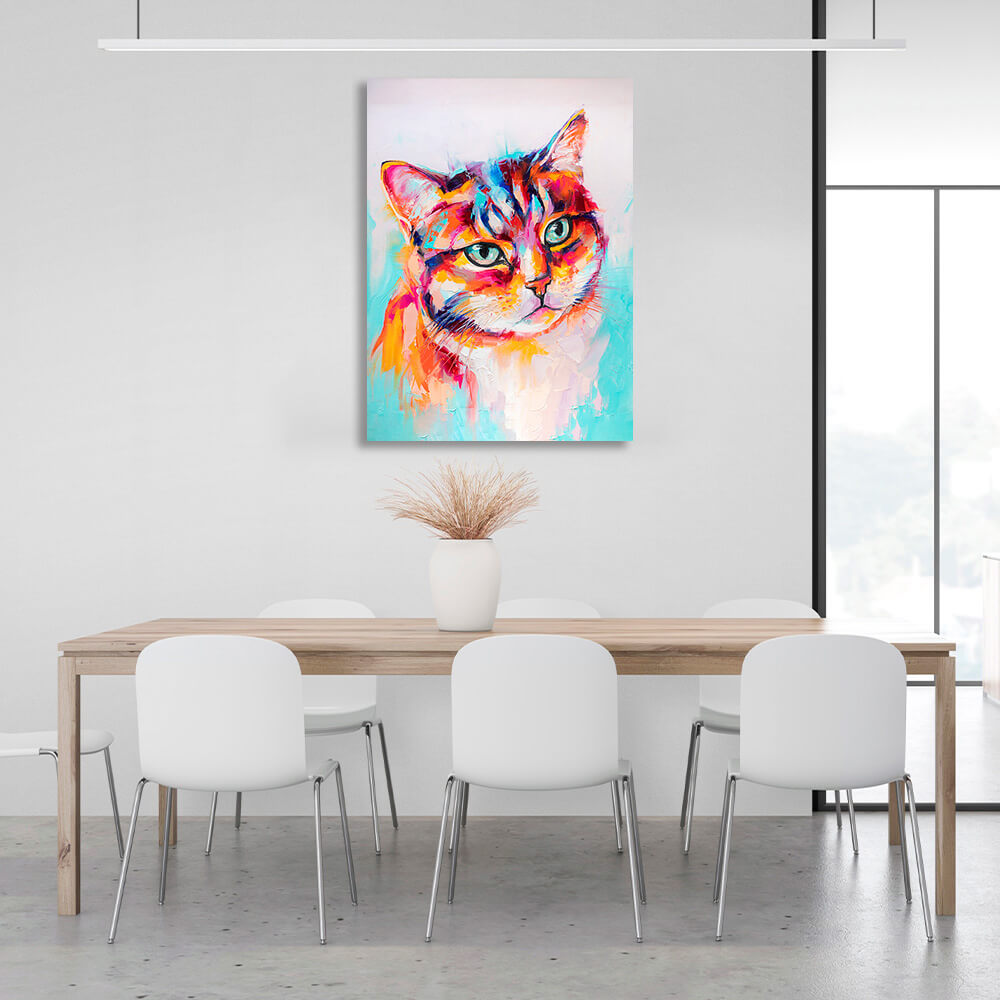 Multicolored cat imitation drawing Canvas Wall Art Print