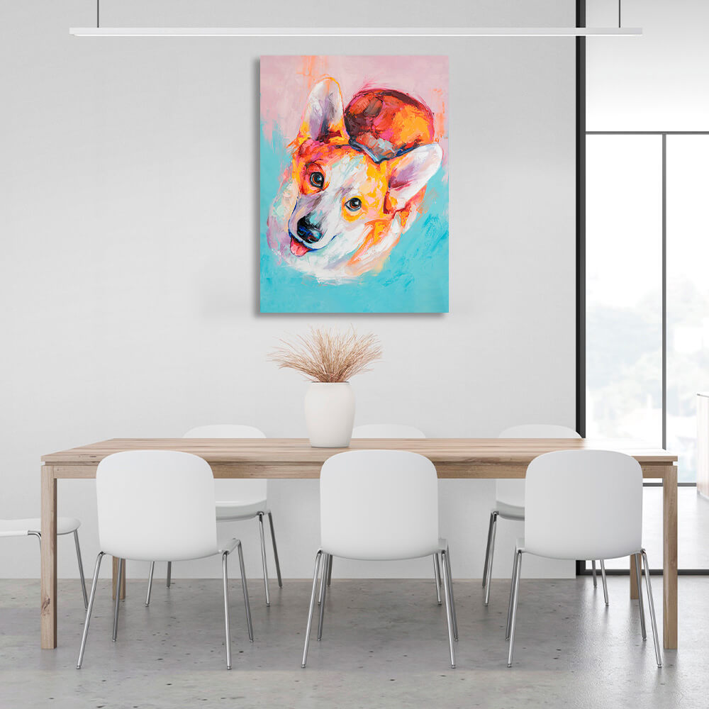 Multicolored corgi puppy imitation drawing Canvas Wall Art Print