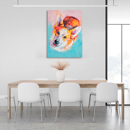 Multicolored corgi puppy imitation drawing Canvas Wall Art Print