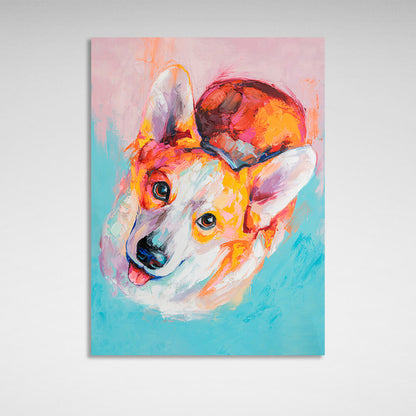 Multicolored corgi puppy imitation drawing Canvas Wall Art Print