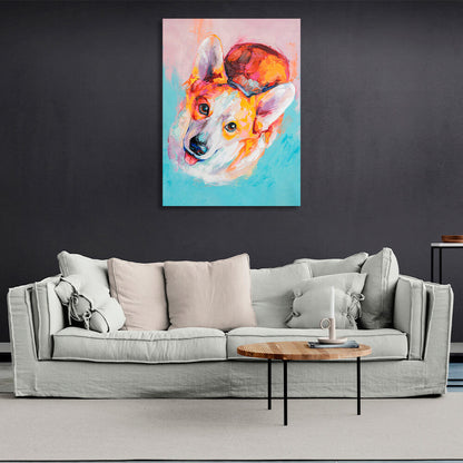 Multicolored corgi puppy imitation drawing Canvas Wall Art Print