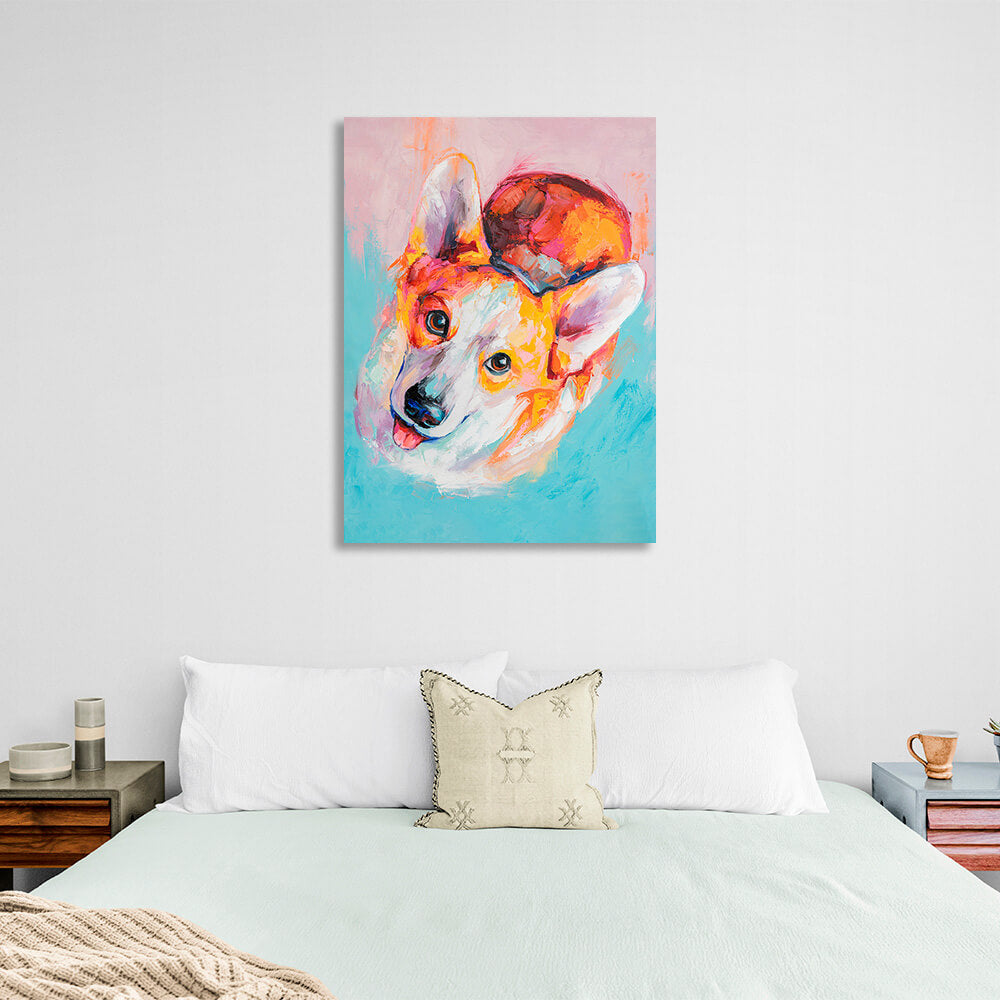 Multicolored corgi puppy imitation drawing Canvas Wall Art Print