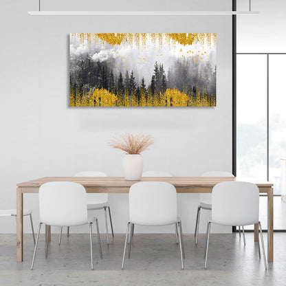 Forest in fog in golden detail Canvas Wall Art Print