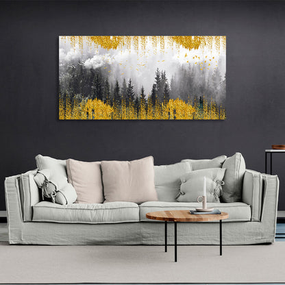 Forest in fog in golden detail Canvas Wall Art Print