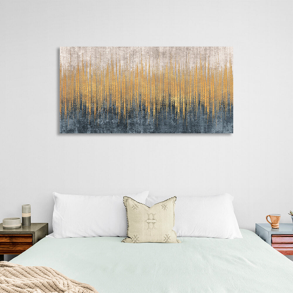 Lots of vertical gold lines on a white and gray background Abstraction Canvas Wall Art Print