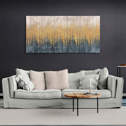 Lots of vertical gold lines on a white and gray background Abstraction Canvas Wall Art Print