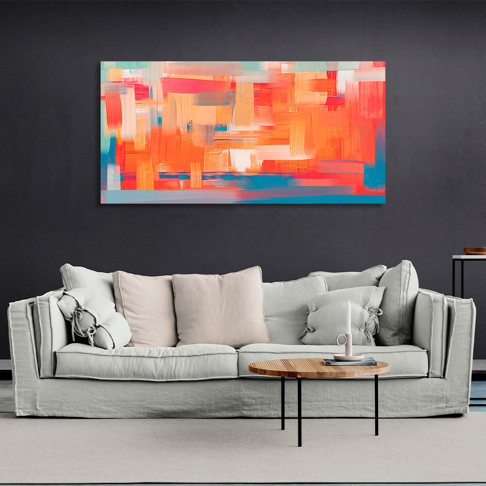 a bright orange color with blue hues Abstraction Canvas Wall Art Print