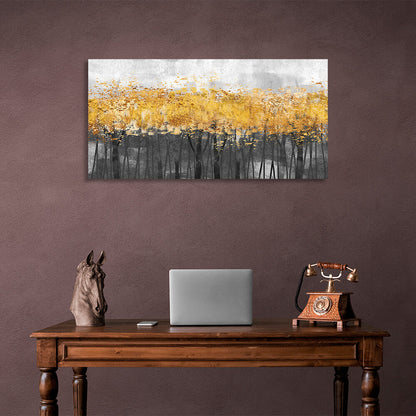 Dark forest of trees with golden leaves Canvas Wall Art Print