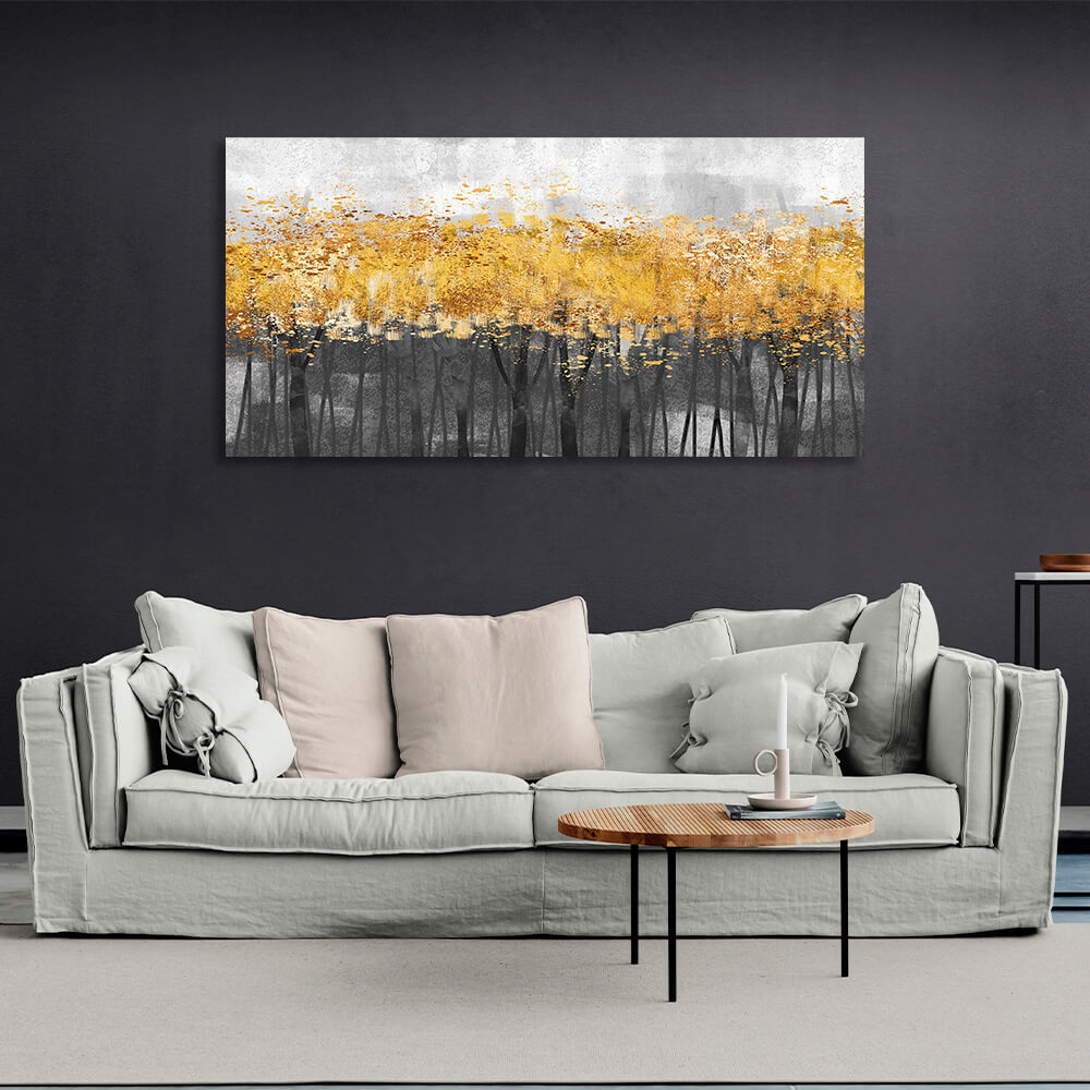 Dark forest of trees with golden leaves Canvas Wall Art Print