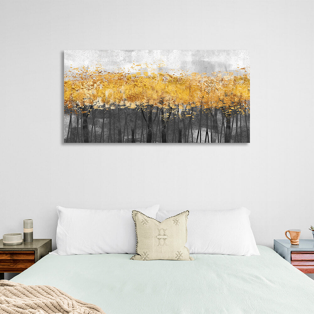 Dark forest of trees with golden leaves Canvas Wall Art Print