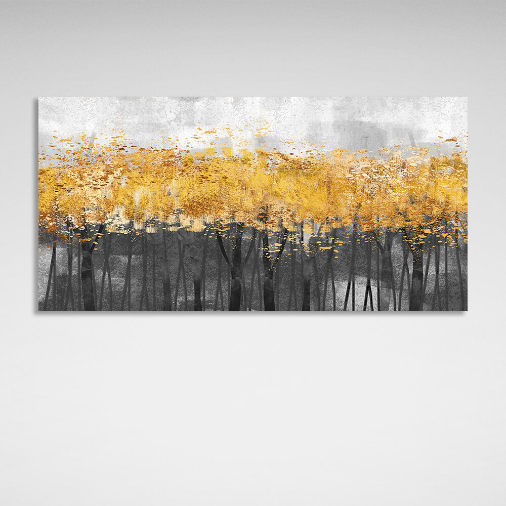 Dark forest of trees with golden leaves Canvas Wall Art Print