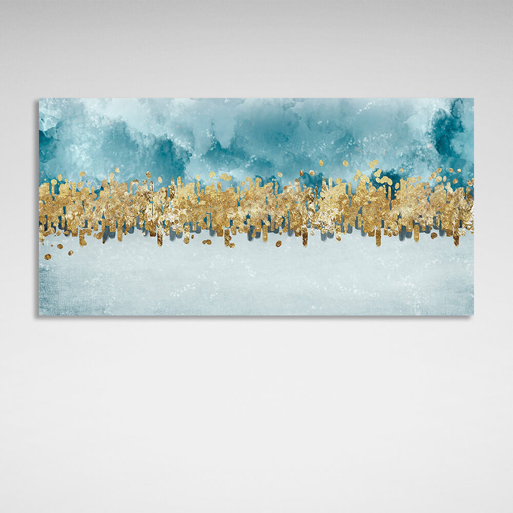 With gold and blue color Abstraction Canvas Wall Art Print