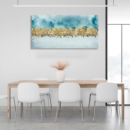 With gold and blue color Abstraction Canvas Wall Art Print