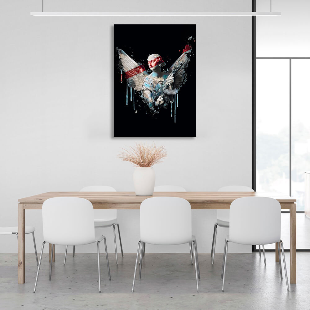 A sculpture with a gun on a black background Canvas Wall Art Print