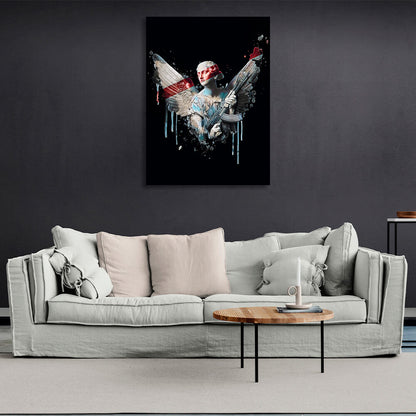 A sculpture with a gun on a black background Canvas Wall Art Print