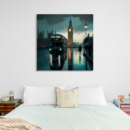 Rainy London evening Canvas Wall Art Print