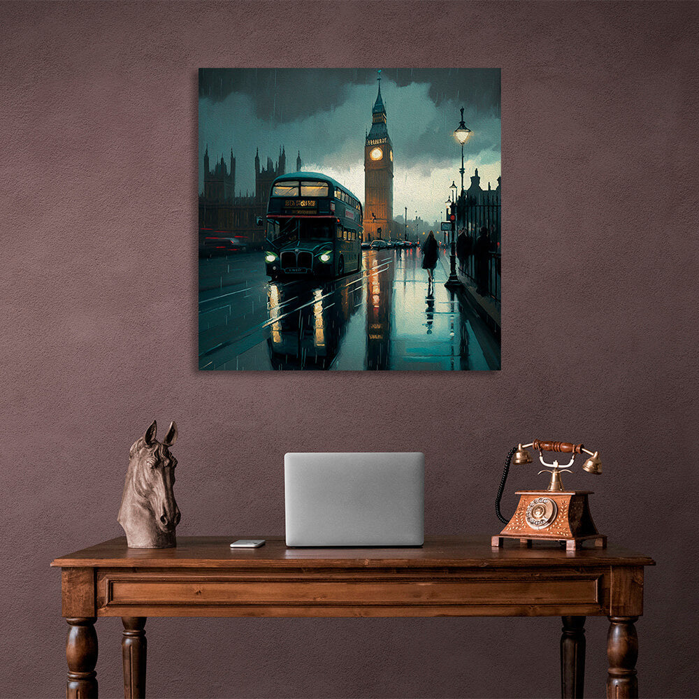 Rainy London evening Canvas Wall Art Print