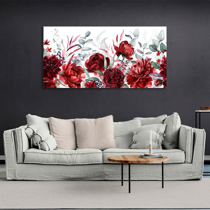 Red flowers on white background Canvas Wall Art Print