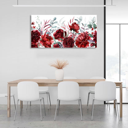 Red flowers on white background Canvas Wall Art Print