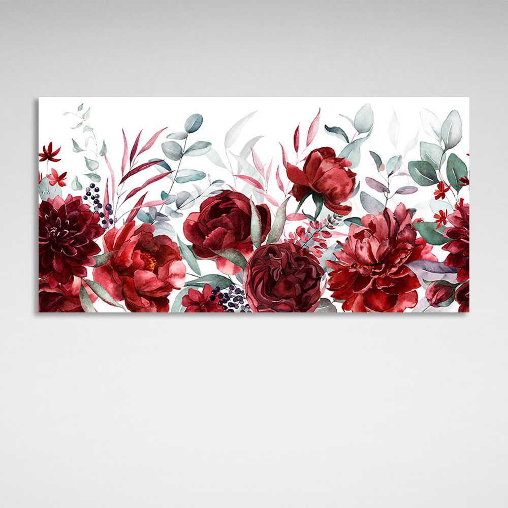 Red flowers on white background Canvas Wall Art Print