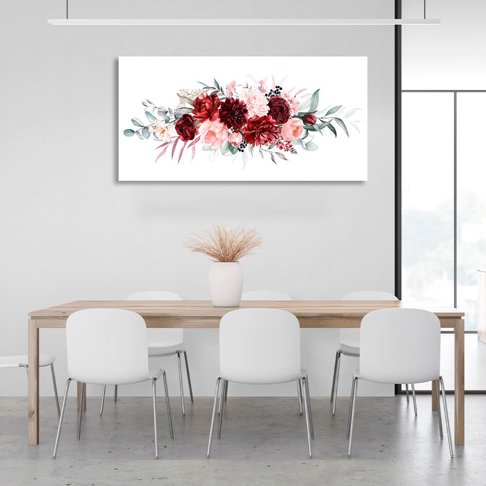 Horizontal composition of flowers on white background Canvas Wall Art Print