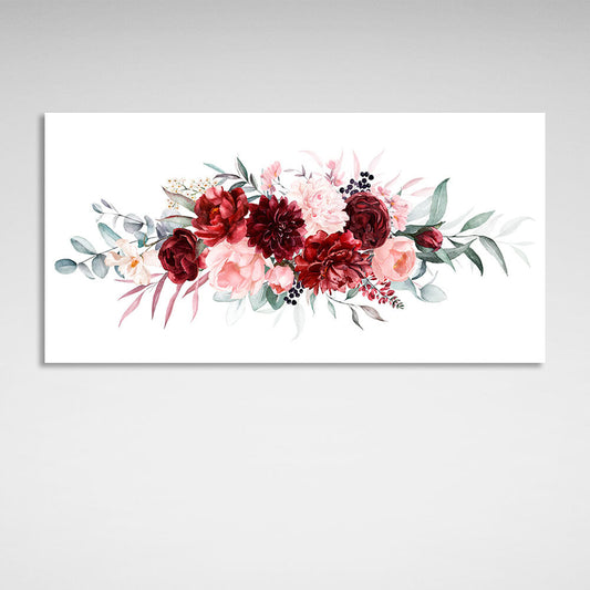 Horizontal composition of flowers on white background Canvas Wall Art Print