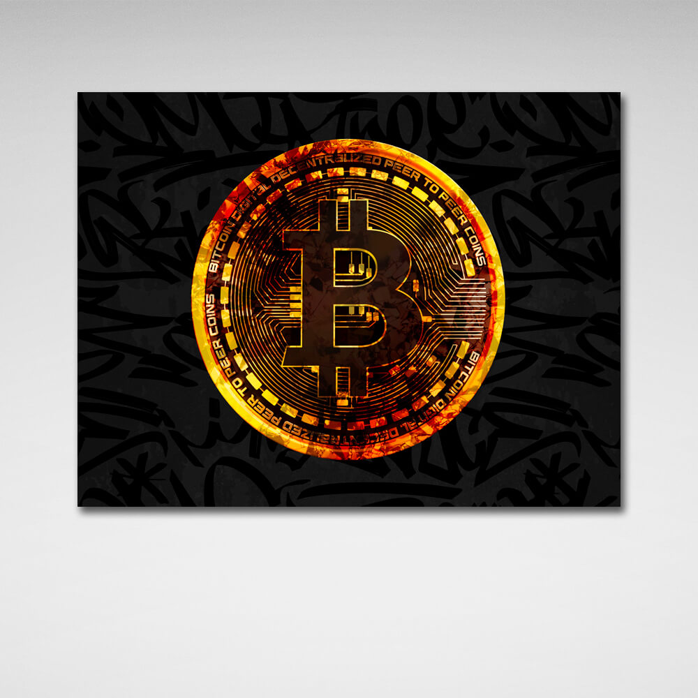 Gold Bitcoin coin Motivational Canvas Wall Art Print