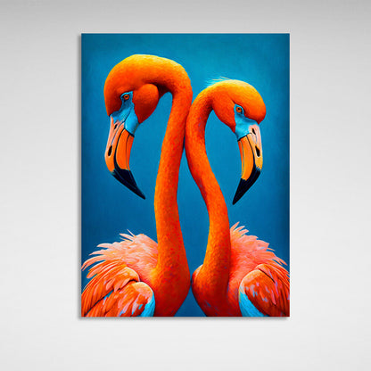 Two flamingos on a blue background Canvas Wall Art Print