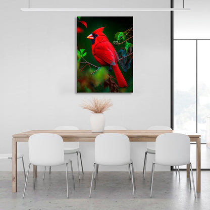 The red cardinal is sitting on a branch Canvas Wall Art Print