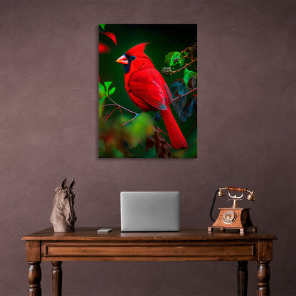 The red cardinal is sitting on a branch Canvas Wall Art Print