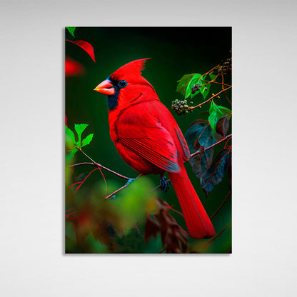 The red cardinal is sitting on a branch Canvas Wall Art Print