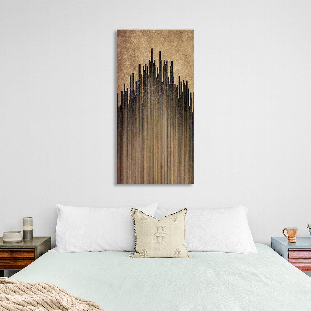 Dark vertical lines on a gold background Abstraction Canvas Wall Art Print