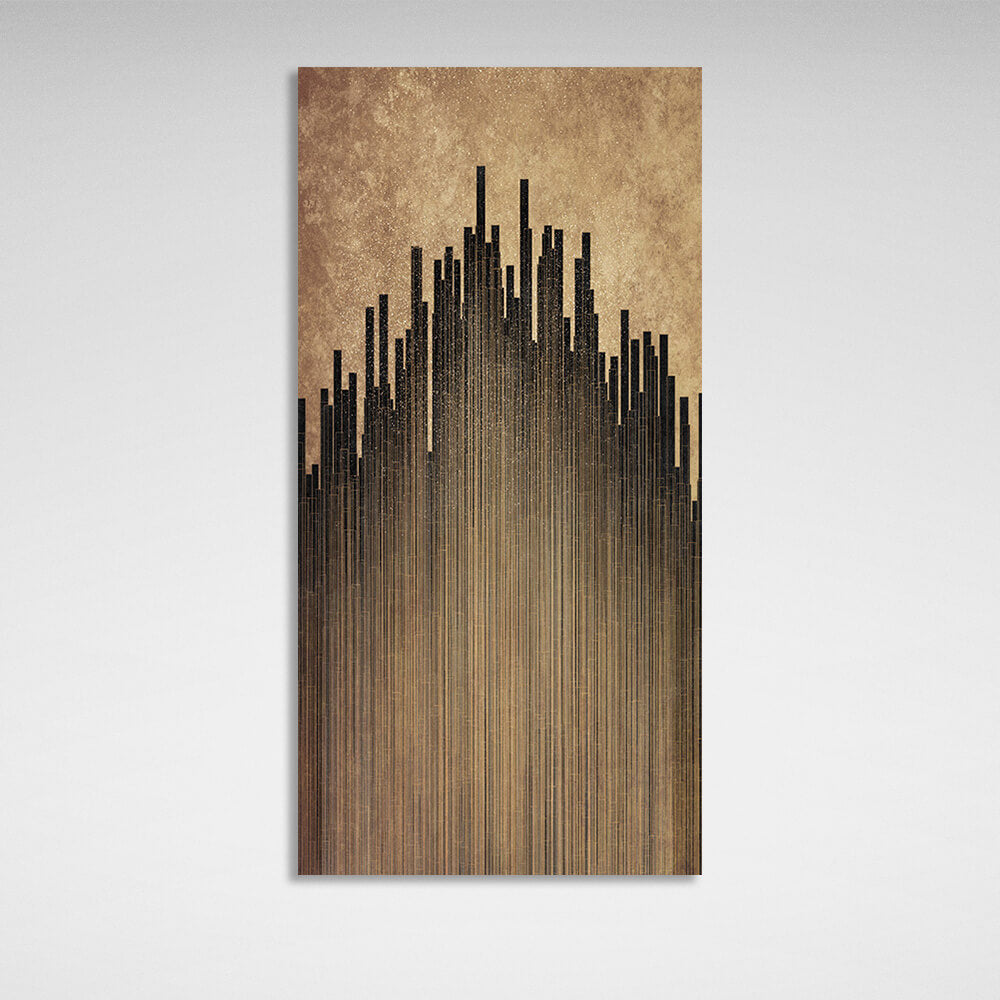 Dark vertical lines on a gold background Abstraction Canvas Wall Art Print