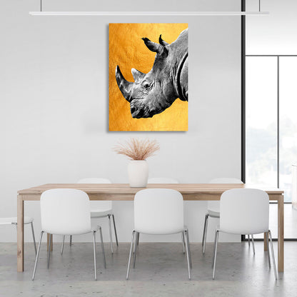 Gray rhinoceros on a gold background Canvas Wall Art Print