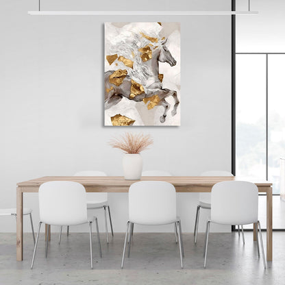 Silver horse with gold details Canvas Wall Art Print