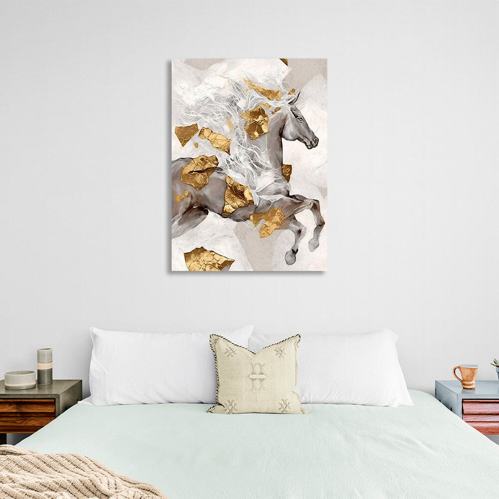 Silver horse with gold details Canvas Wall Art Print