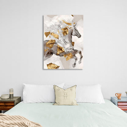 Silver horse with gold details Canvas Wall Art Print