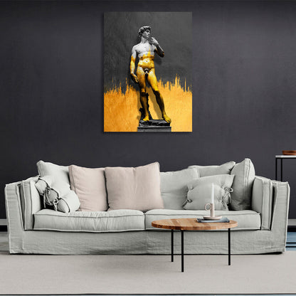 Greek sculpture of David in gold and gray Canvas Wall Art Print