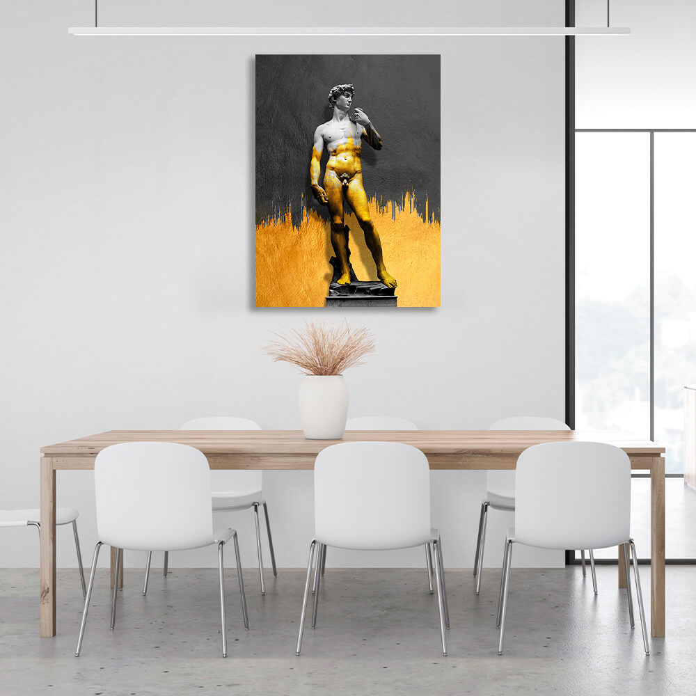 Greek sculpture of David in gold and gray Canvas Wall Art Print