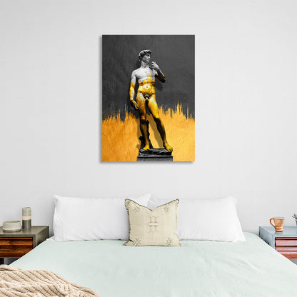 Greek sculpture of David in gold and gray Canvas Wall Art Print