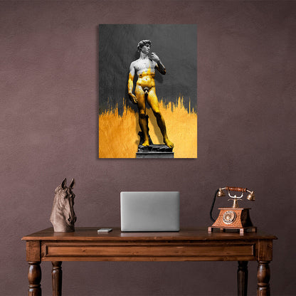 Greek sculpture of David in gold and gray Canvas Wall Art Print