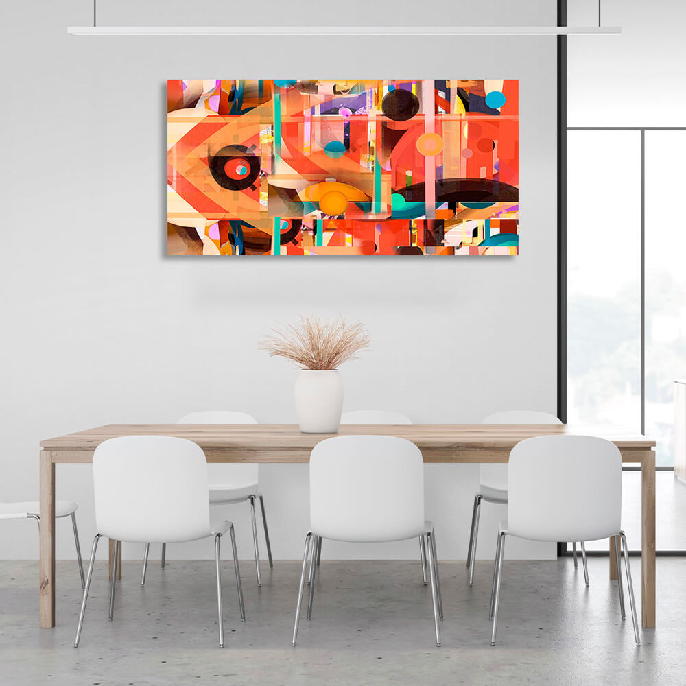 Geometric abstraction in red black and yellow colors Abstraction Canvas Wall Art Print