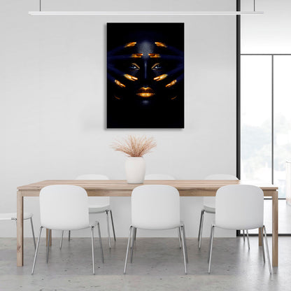 Dark woman with a gold manicure Canvas Wall Art Print