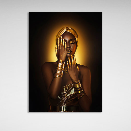 Oriental woman in brown and gold colors Canvas Wall Art Print