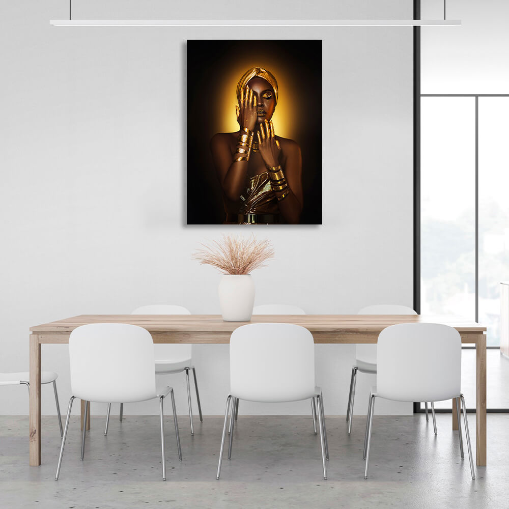 Oriental woman in brown and gold colors Canvas Wall Art Print