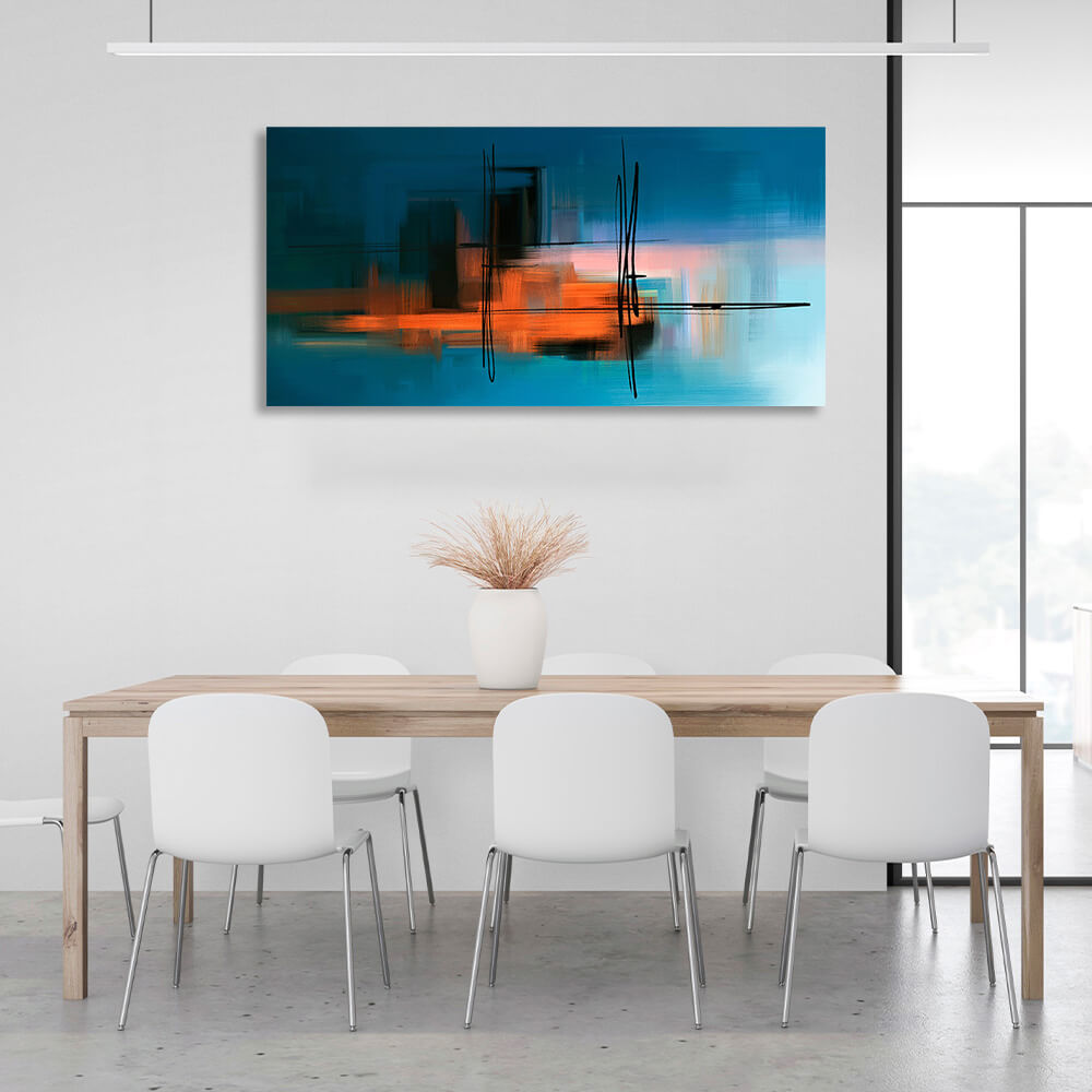 Abstraction in blue-orange tones Abstraction Canvas Wall Art Print