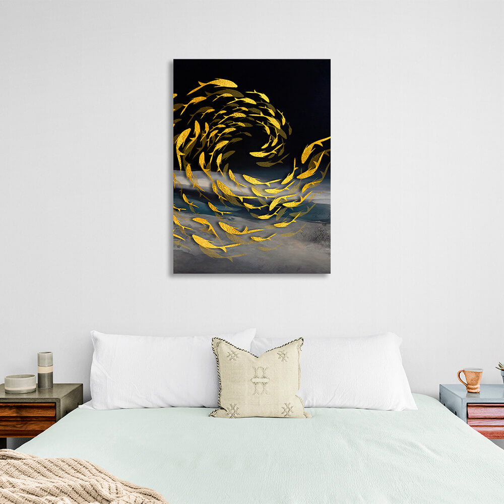 Fish in the color gold Abstraction Canvas Wall Art Print