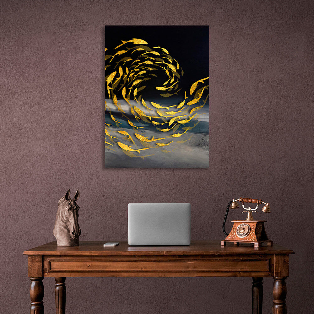 Fish in the color gold Abstraction Canvas Wall Art Print