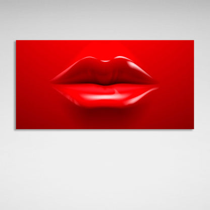 Red lips on a red background Canvas Wall Art Print