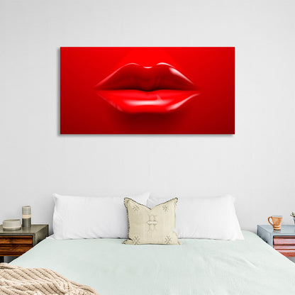 Red lips on a red background Canvas Wall Art Print